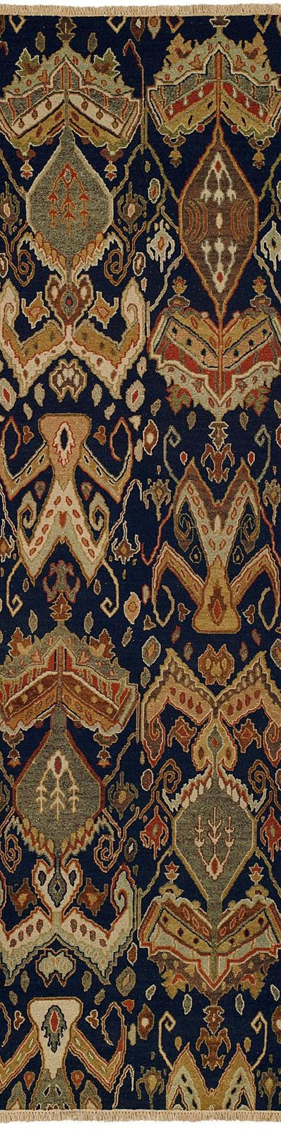 Reversible/2-Sided Flat Weave Ikat Design (10' Runner) navy/multicolor