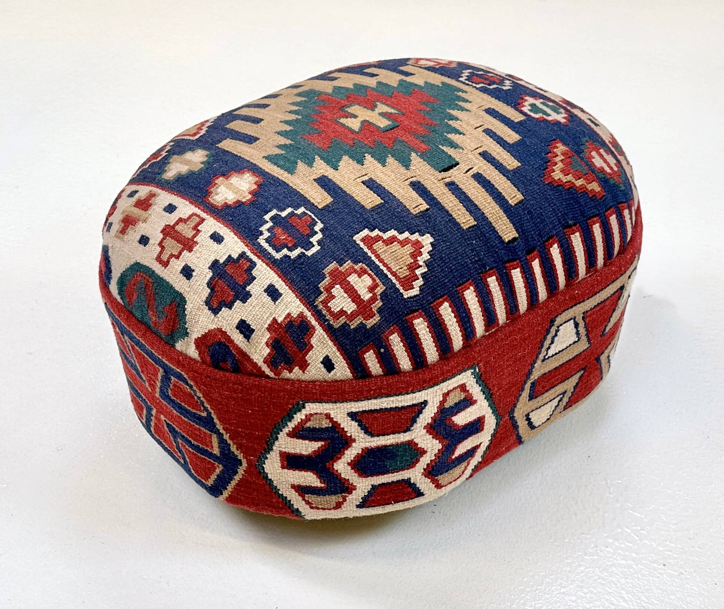 Kilim Footstool (red/blue) 12"x18"x14"