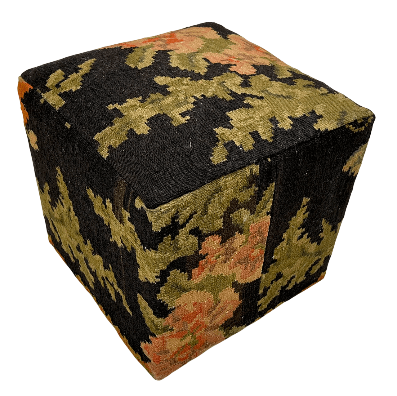 Moldovian Kilim Cube Ottoman (19x18x18) black