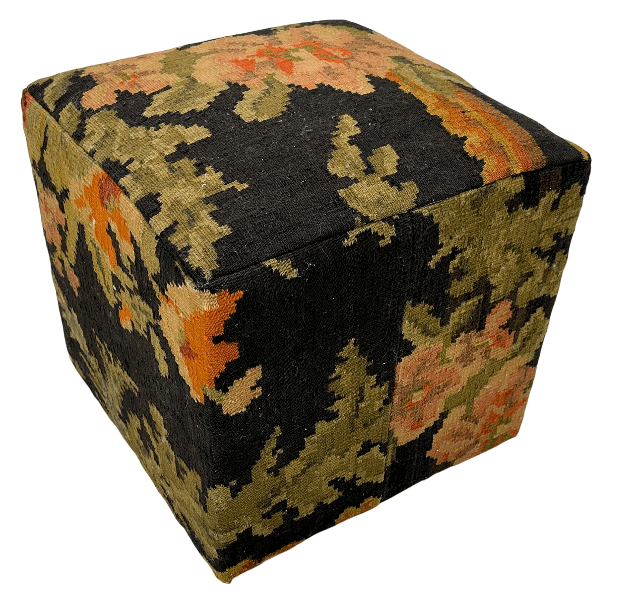 Moldovian Kilim Cube Ottoman (19x18x18) black