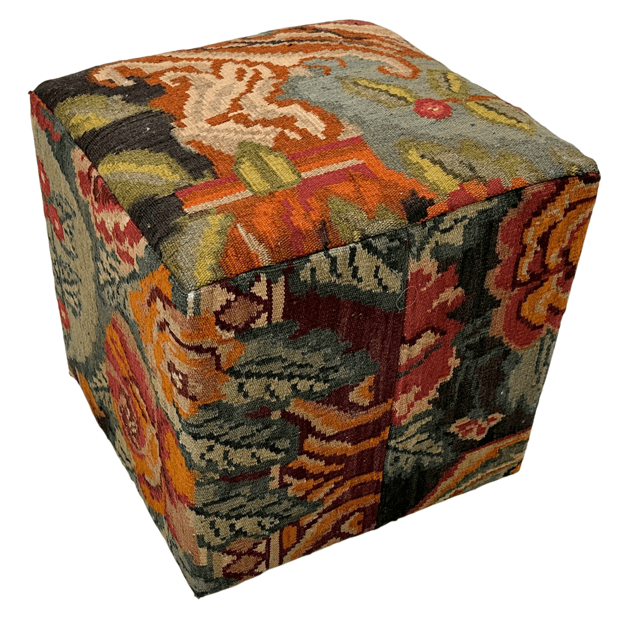 Moldovian Kilim Cube Ottoman (19x18x18) dk.red/black