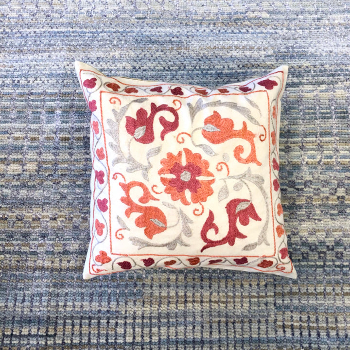 Silk-Embroidered Suzani Pillow (14" Sq)