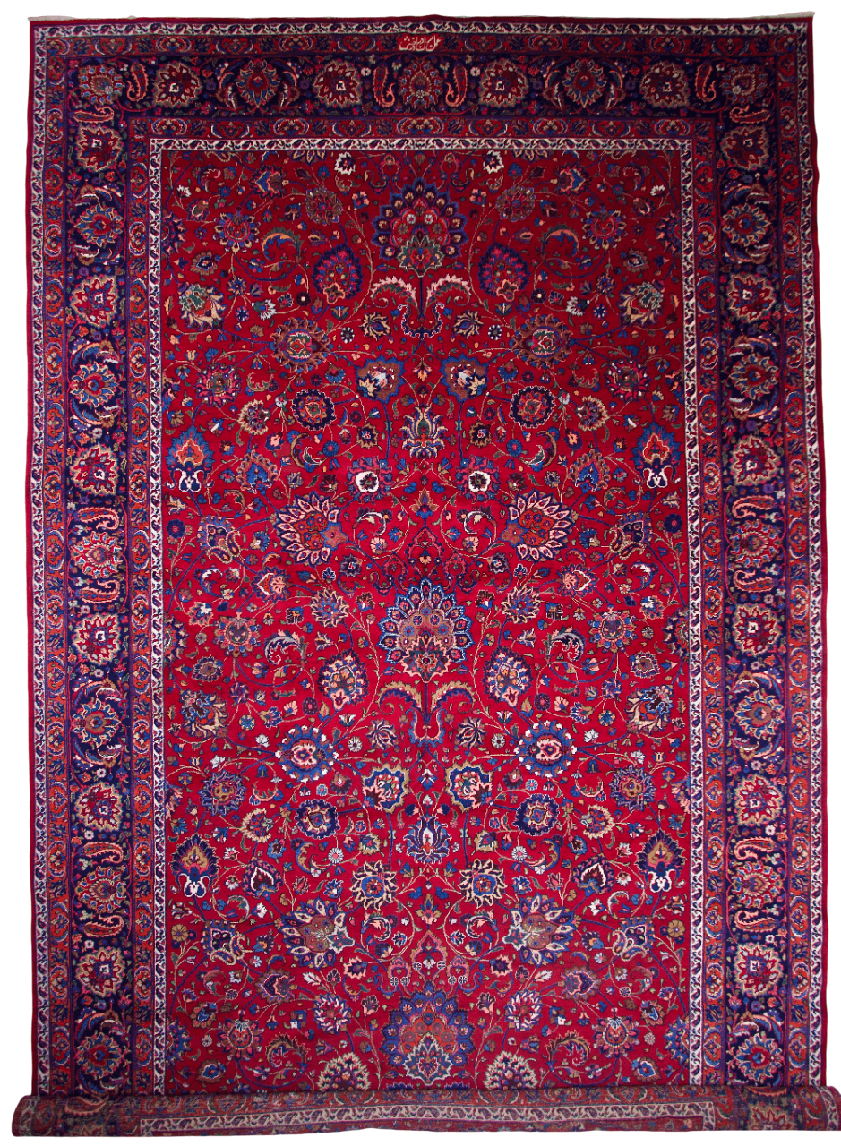 Vintage Persian Mashad (11'05"x18'09") burgundy/indigo