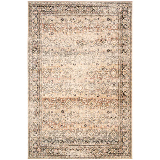 Full view of Acadia Collection rug, luxurious New Zealand wool in Sand Stone with vintage patterns.