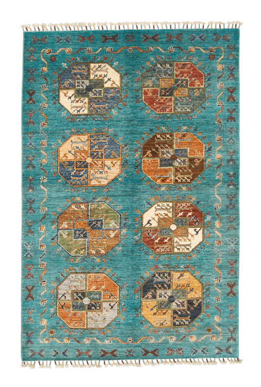 Afghan Ersari (4'01"x6'02") turquoise/multicolor