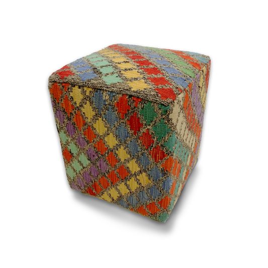 Kilim-Style Cube Ottoman