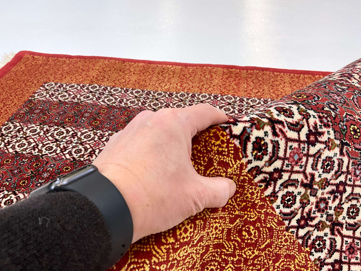 Bijar Herati w. silk 3'05" x 5'01 red/ivo/ora