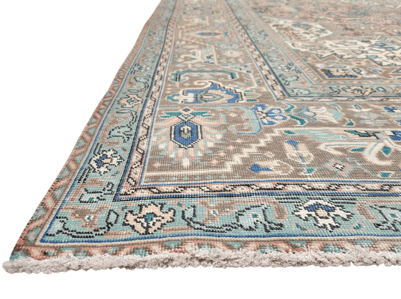Antique-washed Persian 9'03" x 12'04" pink/aqua