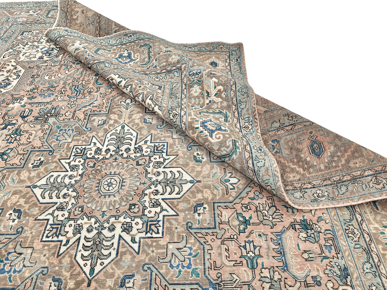 Antique-washed Persian 9'03" x 12'04" pink/aqua