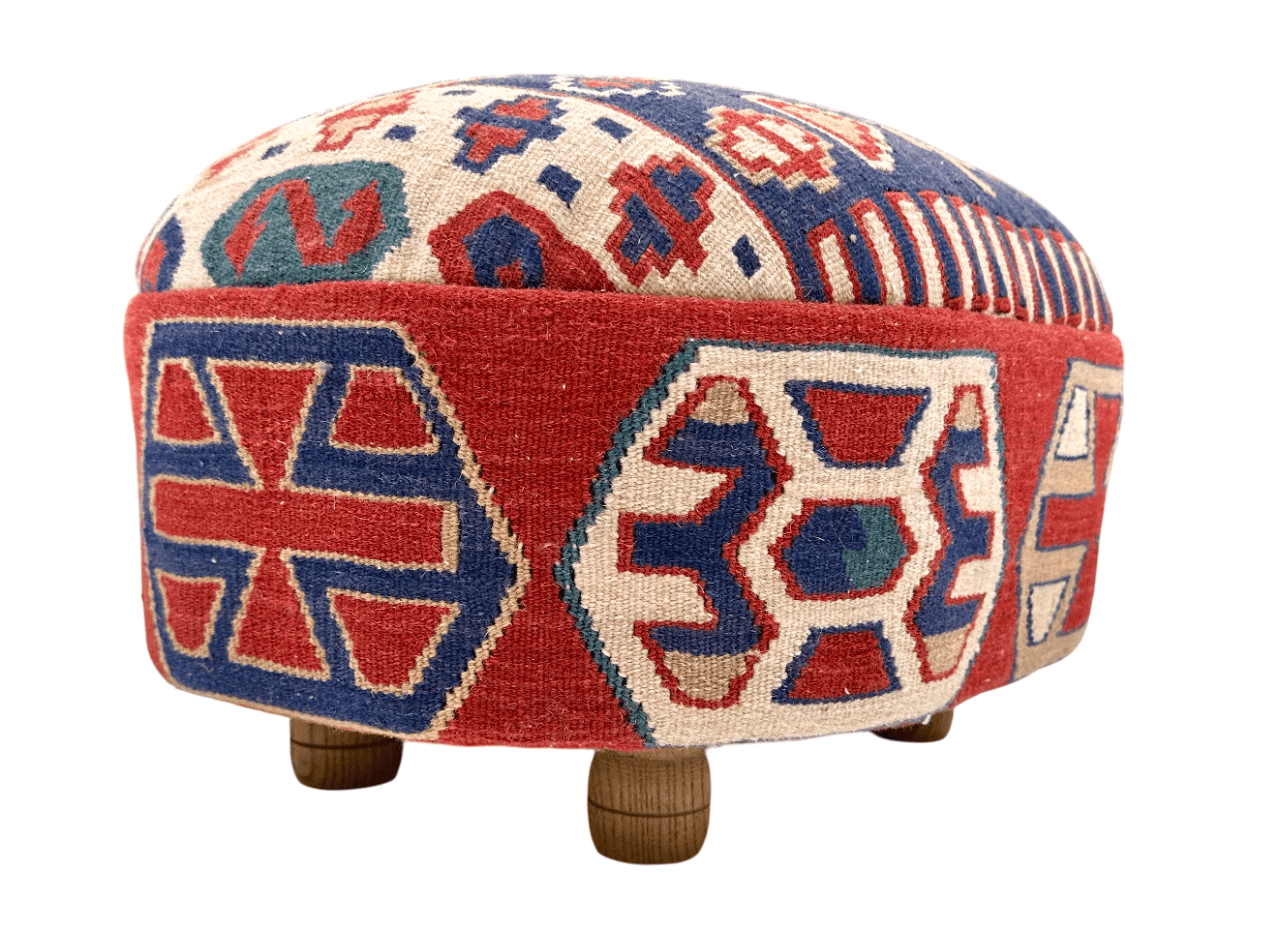 Kilim Footstool (red/blue) 12"x18"x14"