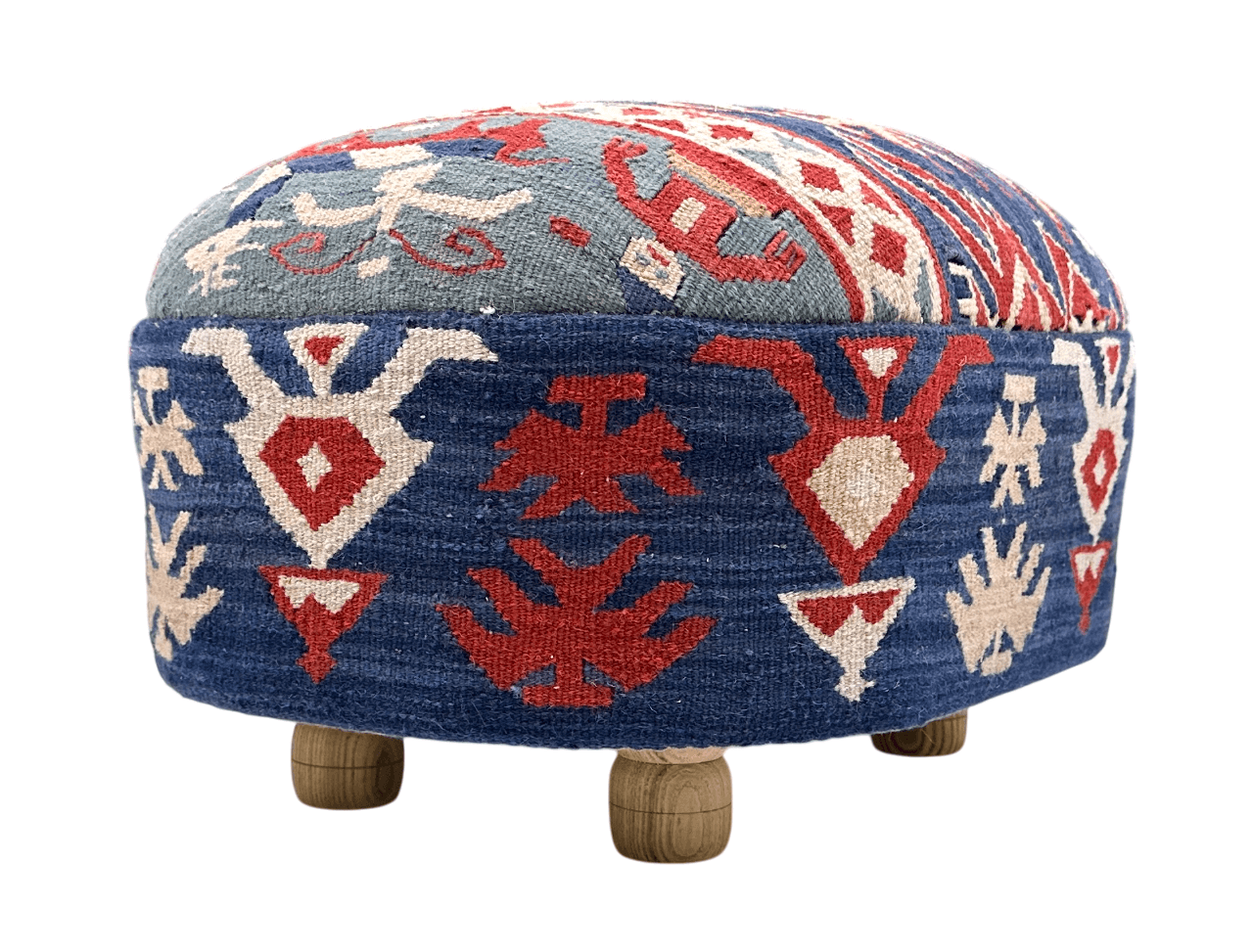 Kilim Footstool (blue) 12"x18"x14"