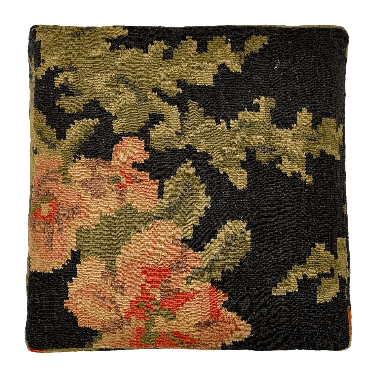 Moldovian Kilim Cube Ottoman (19x18x18) black