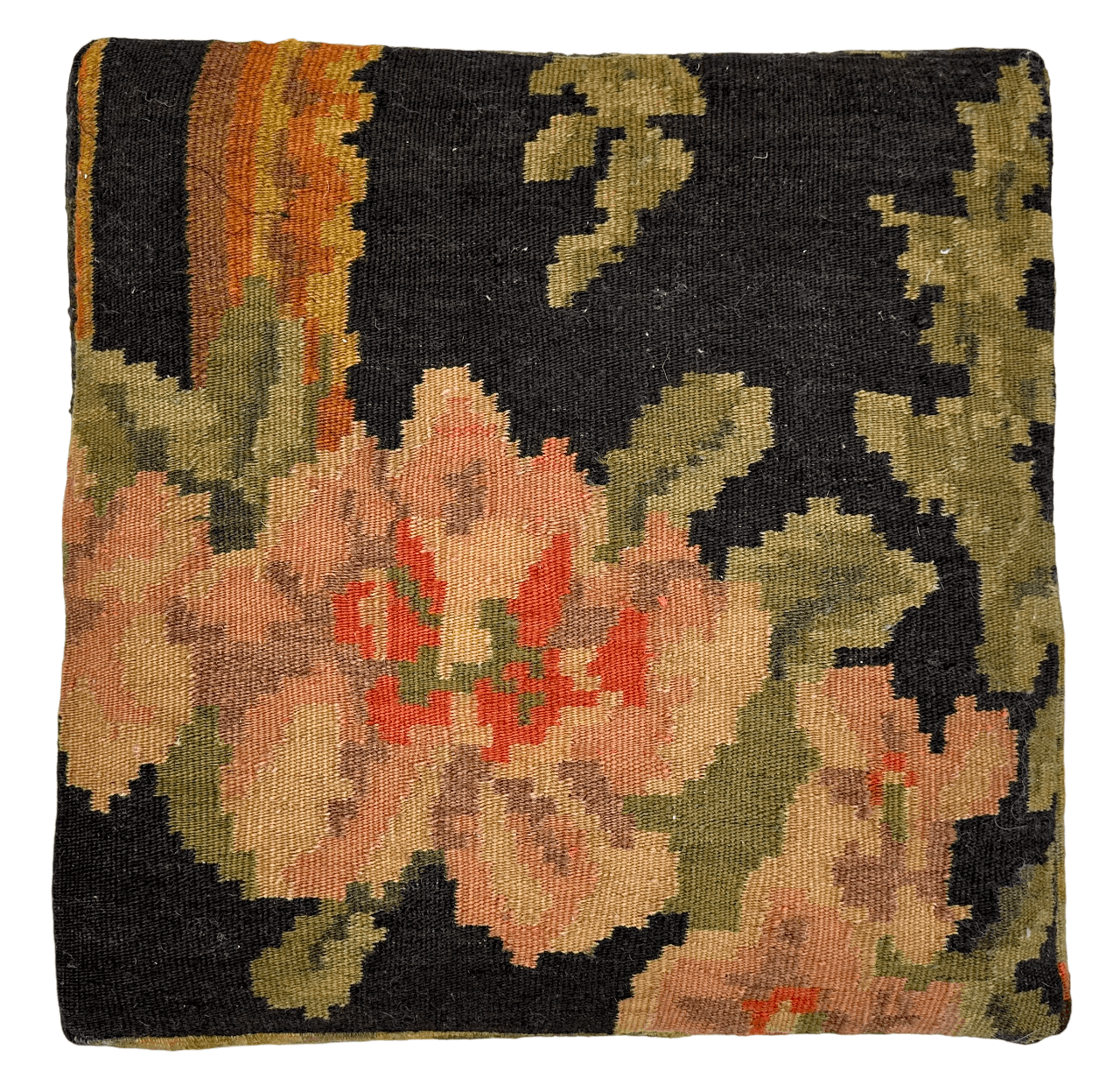 Moldovian Kilim Cube Ottoman (19x18x18) black