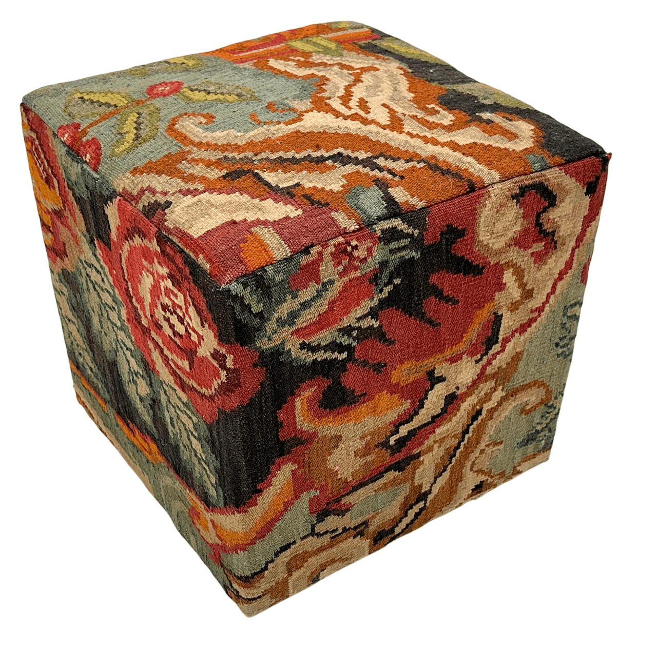 Moldovian Kilim Cube Ottoman (19x18x18) dk.red/black