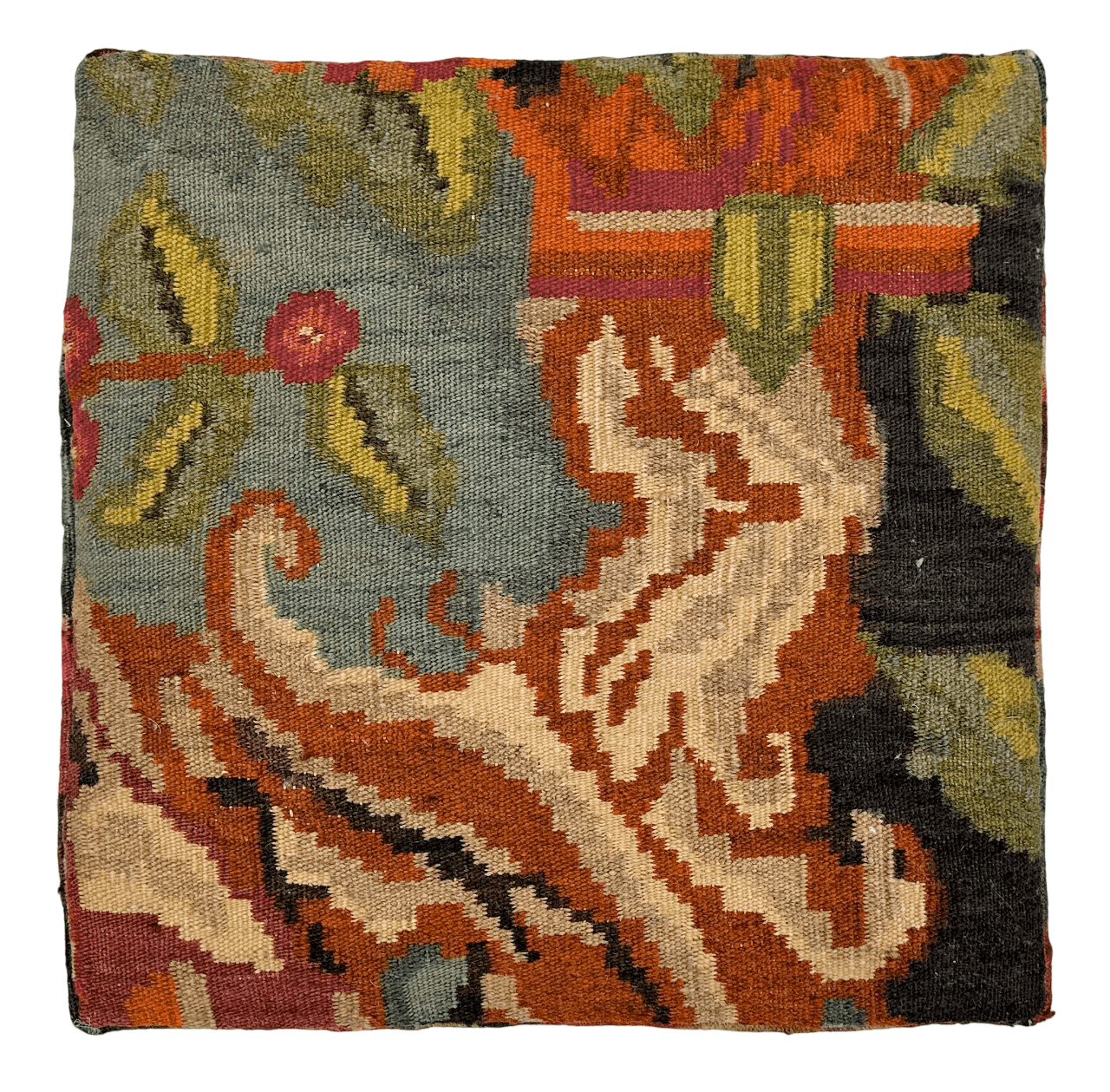 Moldovian Kilim Cube Ottoman (19x18x18) dk.red/black