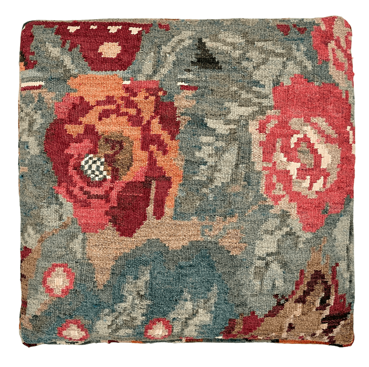 Moldovian Kilim Cube Ottoman (19x18x18) dk.red/multicolor