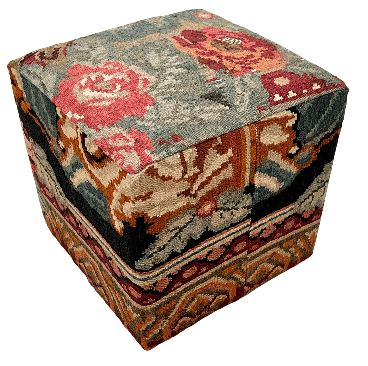 Moldovian Kilim Cube Ottoman (19x18x18) dk.red/multicolor