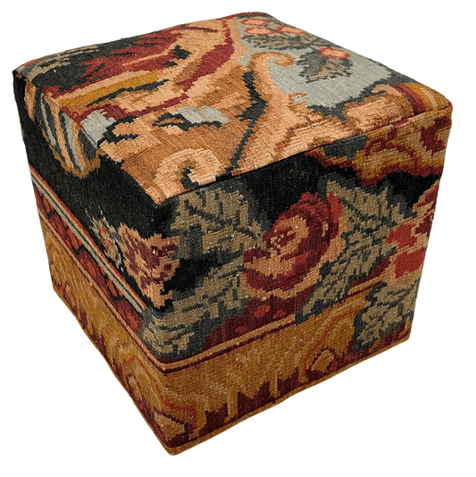 Moldovian Kilim Cube Ottoman (19x18x18) dk.red/black