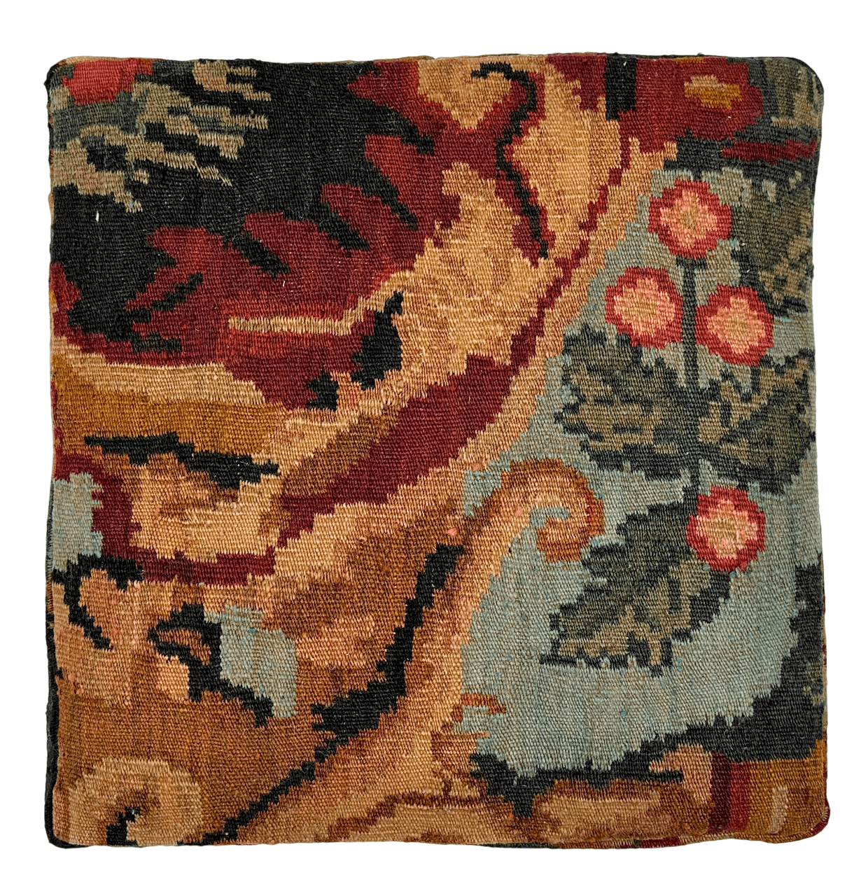 Moldovian Kilim Cube Ottoman (19x18x18) dk.red/black