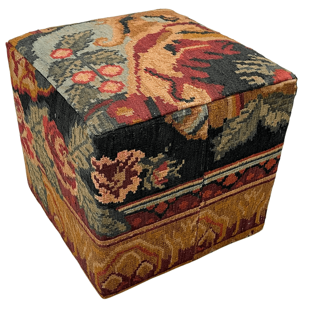 Moldovian Kilim Cube Ottoman (19x18x18) dk.red/black