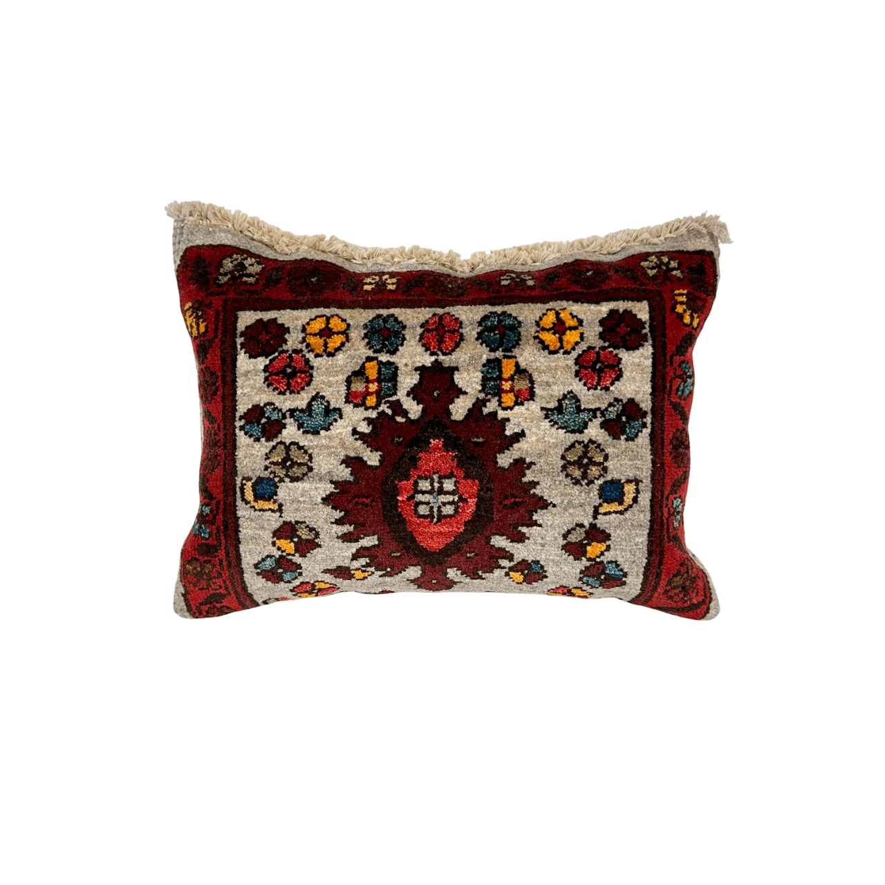 Afghan Made Veg.Dye Pillow gray/dk.red 11"x16"