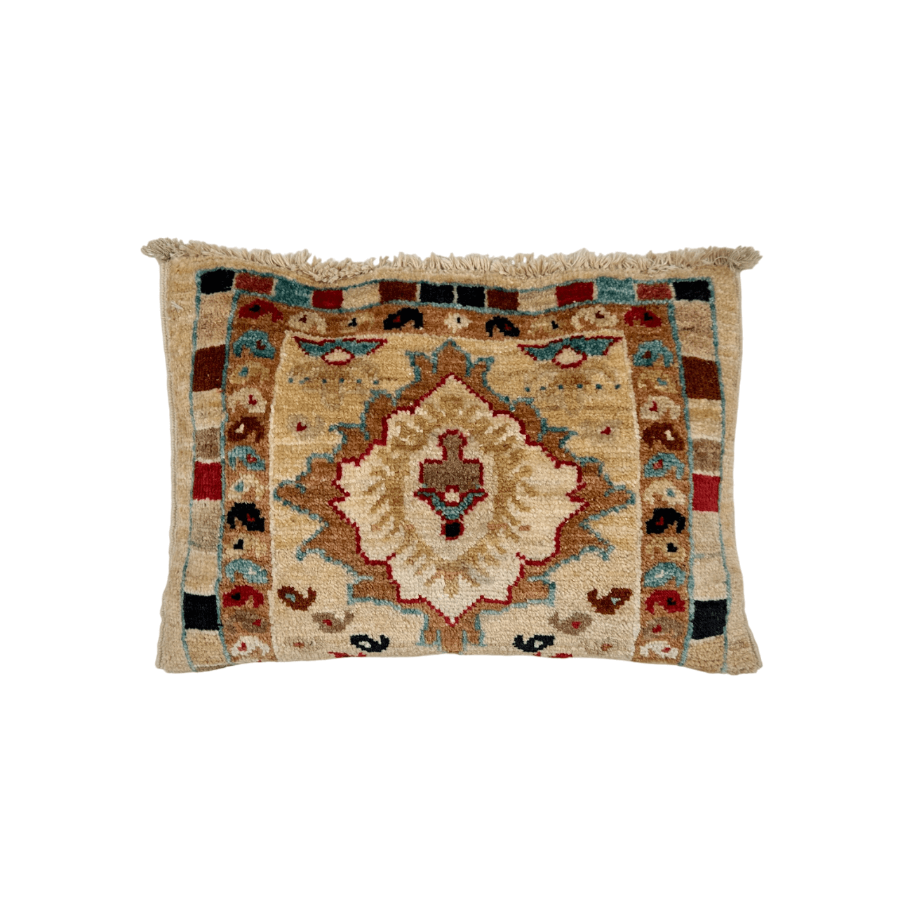 Afghan Made Veg.Dye Pillow ivory/multicolor 11"x17"