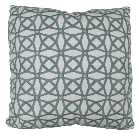 Down-Filled Moorish Design Pillow 24"x24" white/aqua