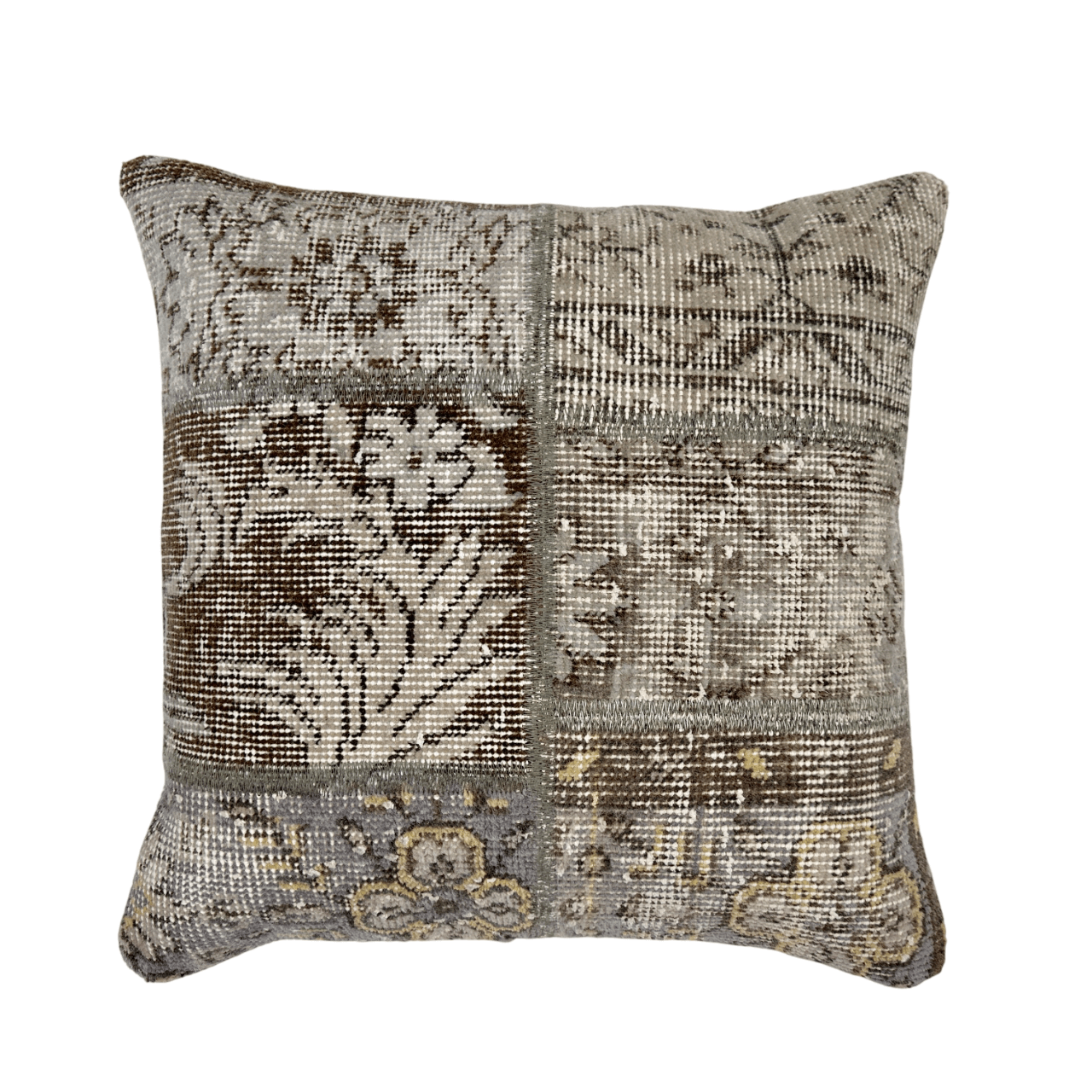 Gray Turkish Overdyed Patchwork Pillow 19"x19"