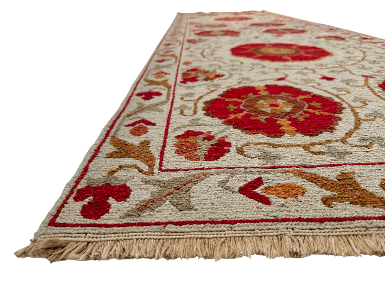 Reversible/2-Sided Soumak Flat Weave (3x10 Runner) ivory/red