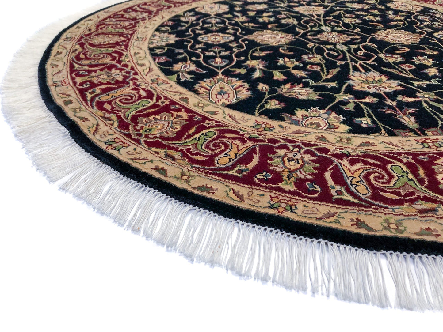 Indo-Persian Wool & Silk blk/dkred 4' round