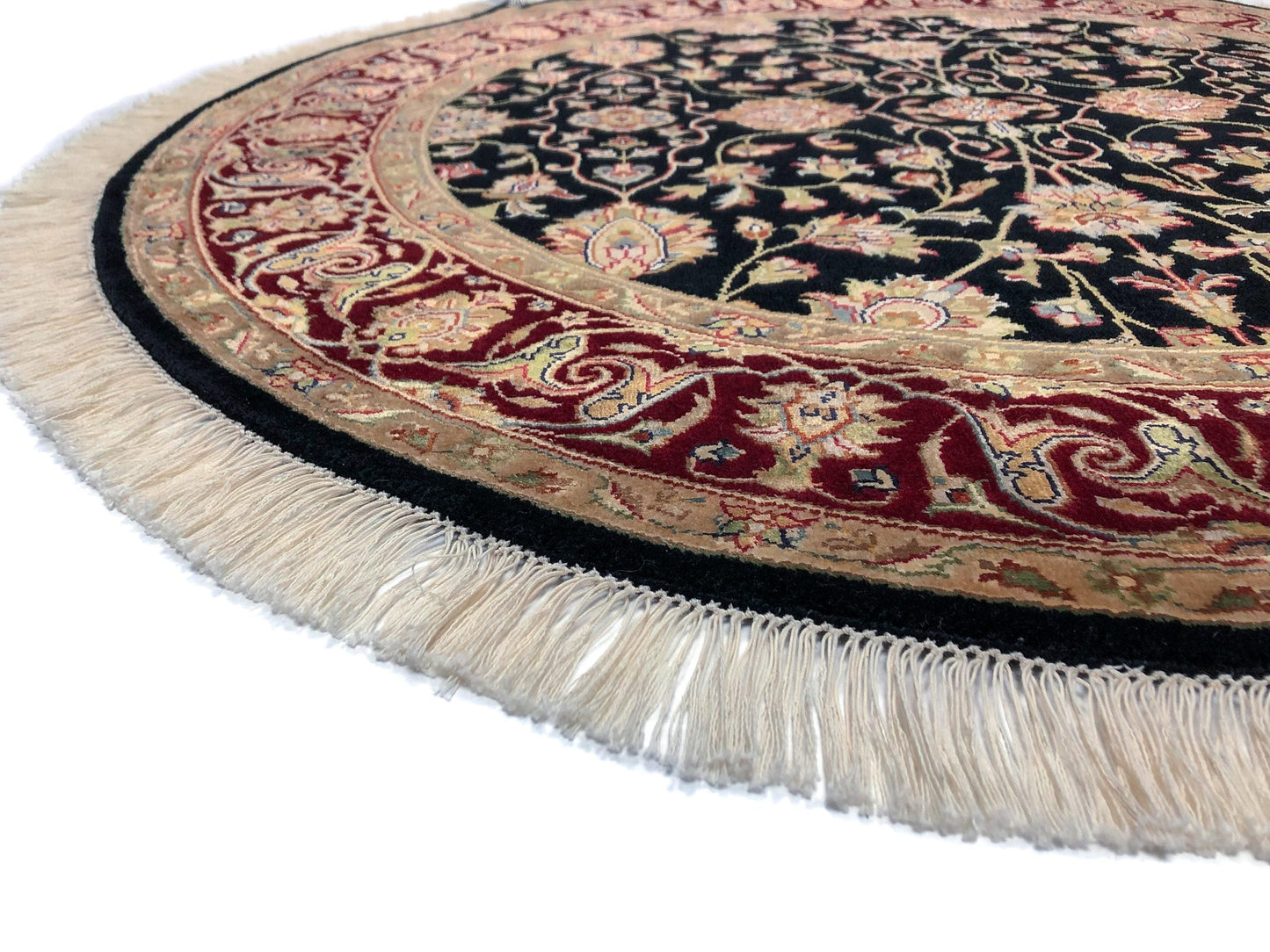 Indo-Persian Wool & Silk blk/dkred 4' round