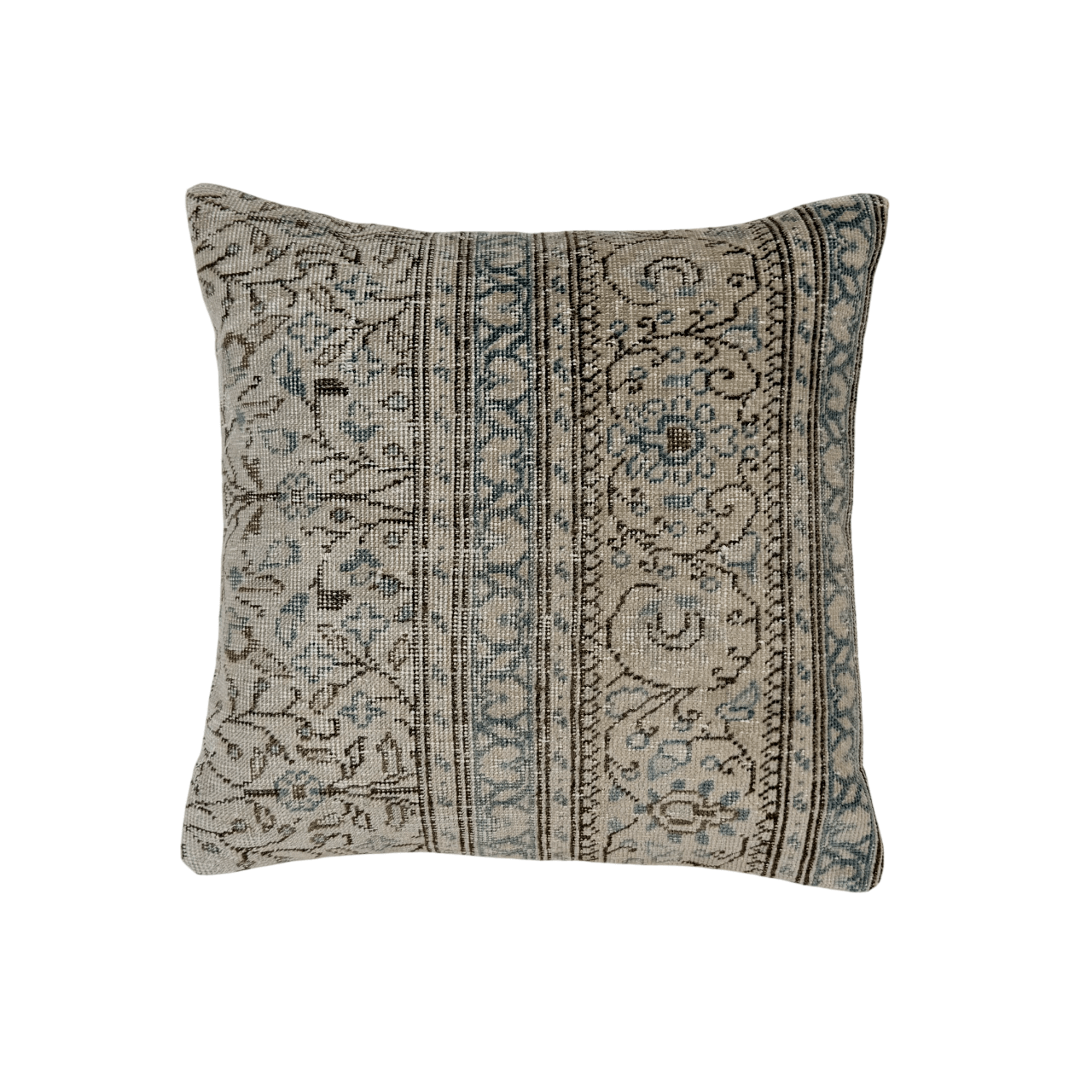 Vintage Turkish Oushak Rug Pillow 17"x17" gray/teal