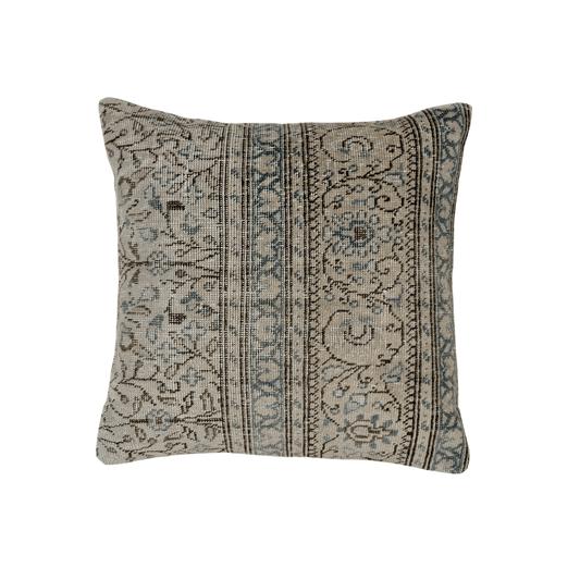 Vintage Turkish Oushak Rug Pillow 17"x17" gray/teal