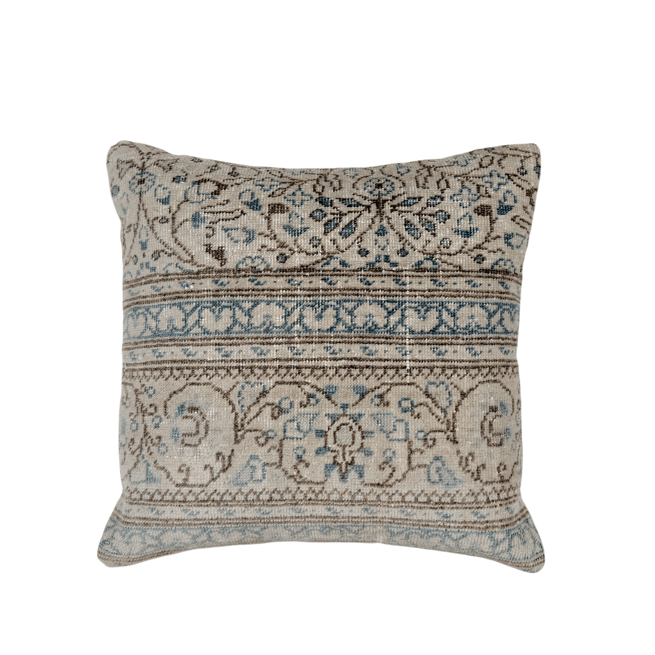 Vintage Turkish Oushak Rug Pillow 17"x17" gray/teal