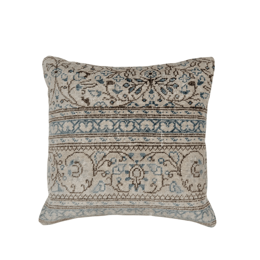 Vintage Turkish Oushak Rug Pillow 17"x17" gray/teal