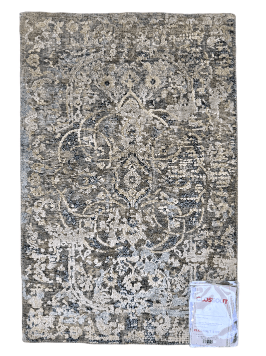 Transitional Bamboo & Distressed Wool (2x3) blue