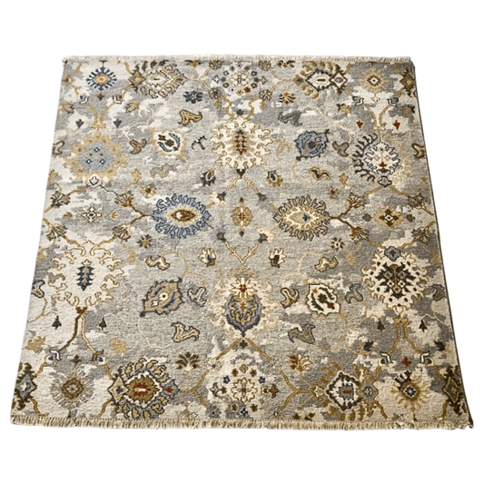 Reversible/2-Sided Erased Oushak Design (6' Square) lt.green/ivory