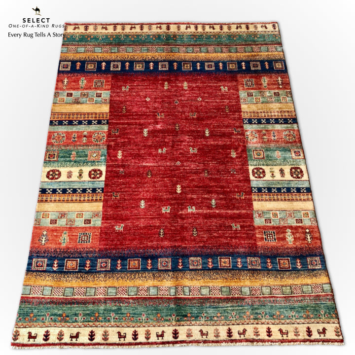 Afghan-Made Gabbeh red/mt 4'10"x6'9"