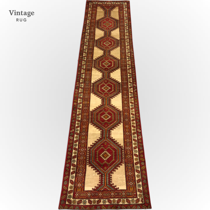 Persian Serab 14' Runner ivory/red