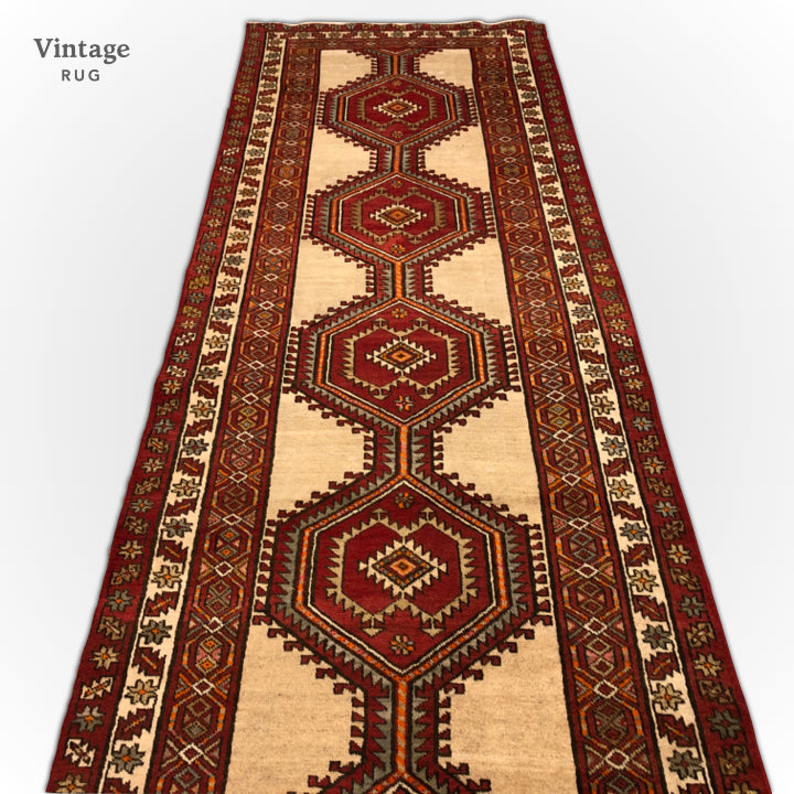 Persian Serab 14' Runner ivory/red