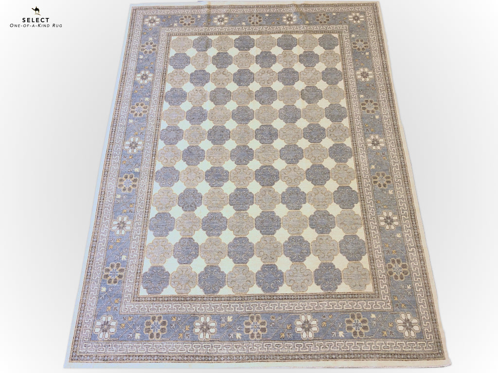 Antique-Washed Khotan  ivo/gray 9x12