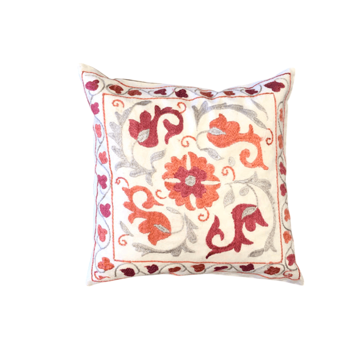 Silk-Embroidered Suzani Pillow (14" Sq)
