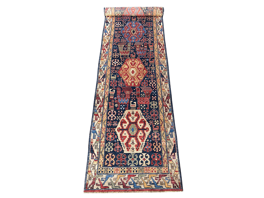 Kuba  blue/ivory 14' Runner