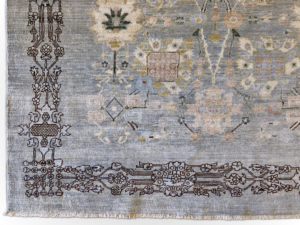 Persian Serapi-inspired design with silk accents – hand-knotted of hand-spun, vegetable-dyed wool & genuine hand-spun silk (Afghanistan)  Dimensions: 7’11” x 9’10”