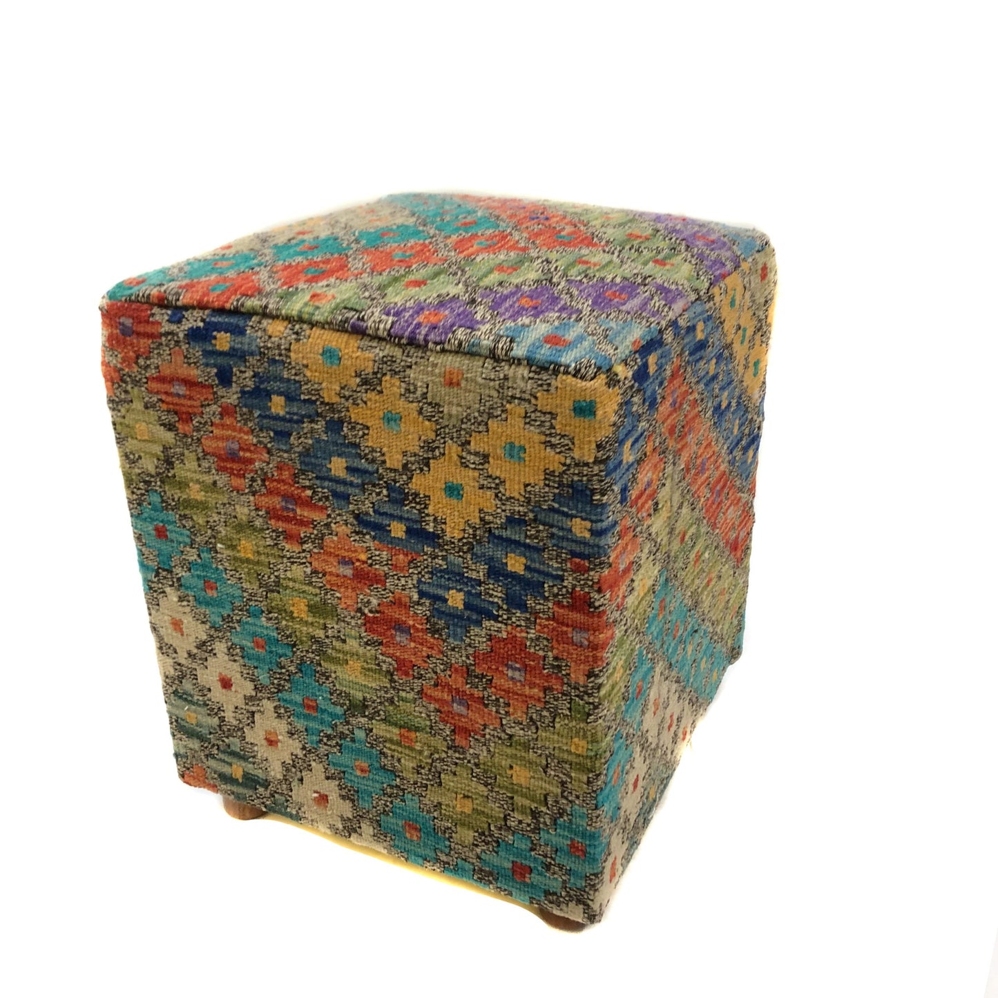 Kilim-Style Cube Ottoman