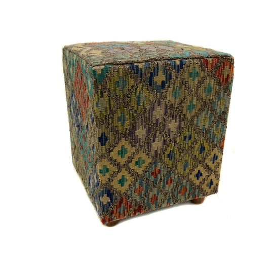 Kilim-Style Cube Ottoman