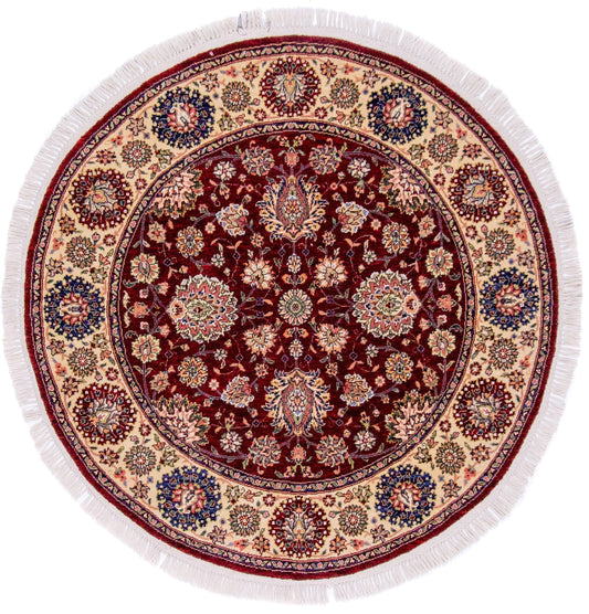 Indo-Persian dkred/ivory 4' Round