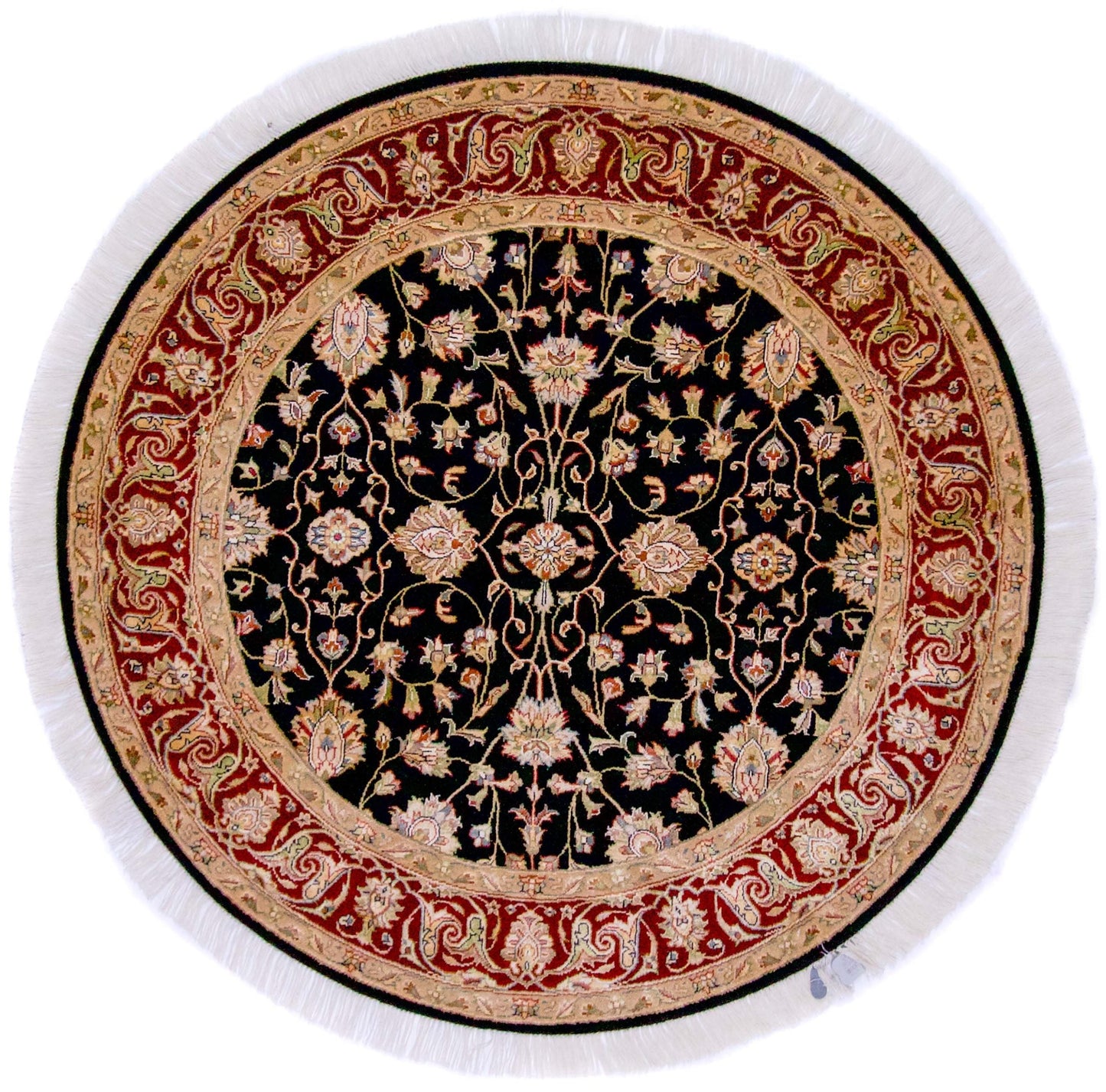 Indo-Persian Wool & Silk blk/dkred 4' round