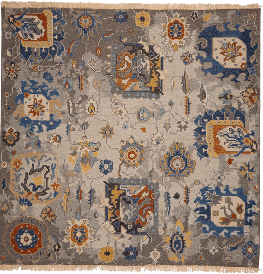 Reversible/2-Sided Erased Oushak Design (6' Square) gray