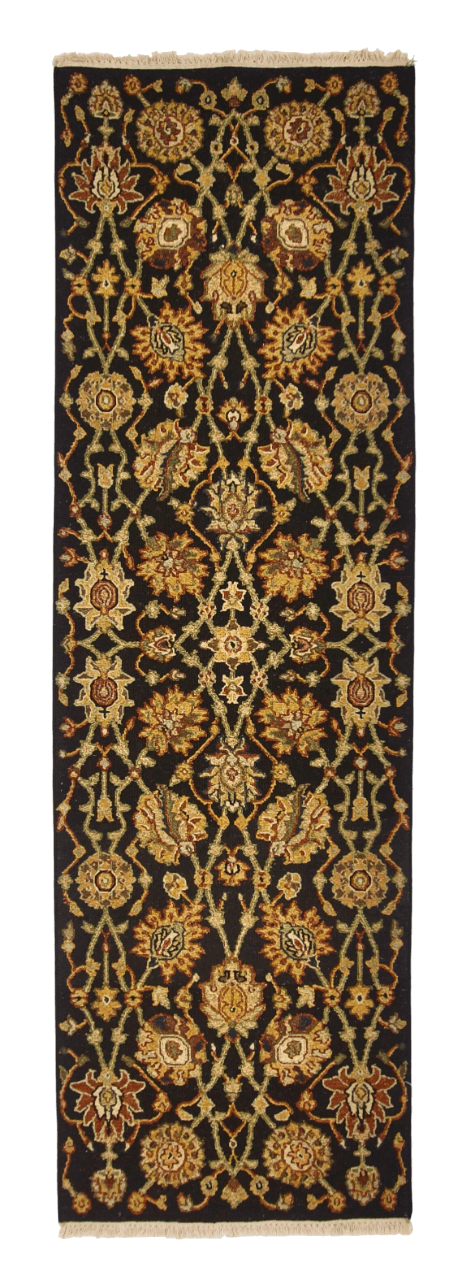 Reversible/2-Sided Flat Weave Floral Design (8' Runner) black